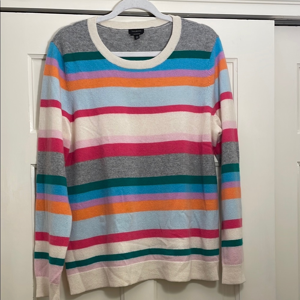 Talbots Cashmere Multicolor Striped Crew Neck Sweater